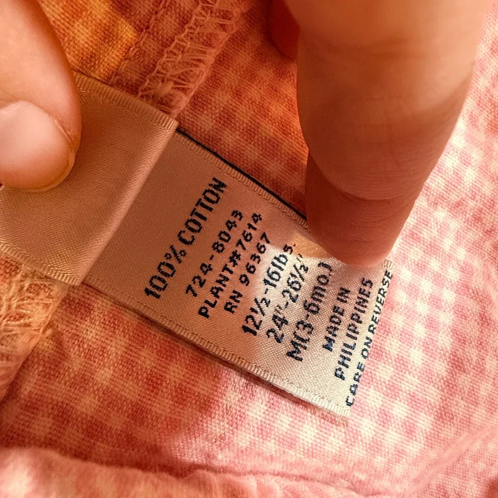 Vintage OshKosh Bgosh Baby Girls Pink Gingham Cotton Shortalls Overalls 3-6 M